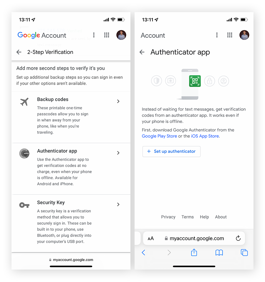 在 iOS 上通过 Google Authenticator 为 Google 帐户设置
2FA。